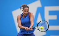 BIRMINGHAM, ENGLAND - JUNE 19: Madison Keys of United States plays a backhand during her Women's Singles Final against Barbara Strycova of Czech Republic on day seven of the WTA Aegon Classic at Edgbaston Priory Club on June 19, 2016 in Birmingham, England. (Photo by Steve Bardens/Getty Images for LTA)