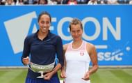 BIRMINGHAM, ENGLAND - JUNE 19: Madison Keys of United States with the Maud Watson trophy and Barbara Strycova of Czech Republic after the Women's Singles Final on day seven of the WTA Aegon Classic at Edgbaston Priory Club on June 19, 2016 in Birmingham, England. (Photo by Steve Bardens/Getty Images for LTA)