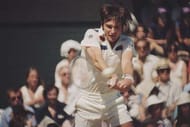 Jimmy Connors of the United States during the Men's Singles Final match against Bjorn Borg of the Sweden at the Wimbledon Lawn Tennis Championship on 2 July 1977 at the All England Lawn Tennis and Croquet Club in Wimbledon in London, England. (Photo by Fox Photos/Getty Images)