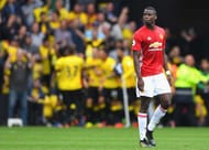 WATFORD, ENGLAND - SEPTEMBER 18: Paul Pogba of Manchester United reacts as Watford score during the Premier League match between Watford and Manchester United at Vicarage Road on September 18, 2016 in Watford, England. (Photo by Laurence Griffiths/Getty Images)