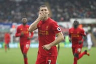 SWANSEA, WALES - OCTOBER 01: James Milner of Liverpool celebrates scoring his sides second goal during the Premier League match between Swansea City and Liverpool at Liberty Stadium on October 1, 2016 in Swansea, Wales. (Photo by Julian Finney/Getty Images)