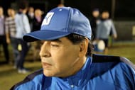 Diego Armando Maradona is seen during a training session at SS Lazio Training Center on October 10, 2016 in Rome, Italy.