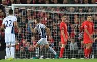 LIVERPOOL, ENGLAND - OCTOBER 22: Gareth McAuley (2nd L) of West Bromwich Albion celebrates after scoring a goal during the Premier League match between Liverpool and West Bromwich Albion at Anfield on October 22, 2016 in Liverpool, England. (Photo by Jan Kruger/Getty Images)