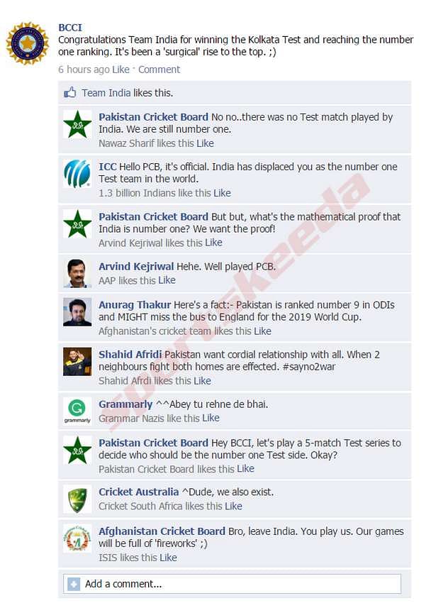 Fake FB Wall: Chaos prevails on FB after BCCI lauds India's rise to top of Test rankings