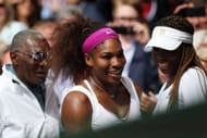 LONDON, ENGLAND - JULY 07: Serena Williams (C) of the USA celebrates with her father Richard Williams and sister Venus Williams after her Ladies Singles final match against Agnieszka Radwanska of Poland on day twelve of the Wimbledon Lawn Tennis Championships at the All England Lawn Tennis and Croquet Club on July 7, 2012 in London, England. (Photo by Clive Rose/Getty Images)
