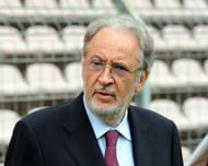 CAGLIARI, ITALY - APRIL 27: President of Udinese during the Serie A match between Cagliari Calcio and Udinese Calcio at Stadio Sant'Elia on April 27, 2013 in Cagliari, Italy. (Photo by Giuseppe Bellini/Getty Images)
