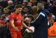 LIVERPOOL, ENGLAND - JANUARY 20: Steven Gerrard of Liverpool shakes hands with Jose Mourinho manager of Chelsea as he is substitued during the Capital One Cup Semi-Final first leg match between Liverpool and Chelsea at Anfield on January 20, 2015 in Liverpool, England. (Photo by Michael Regan/Getty Images)