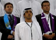 AL AIN, UNITED ARAB EMIRATES - MAY 15: Manchester City owner Sheikh Mansour bin Zayed Al Nahyan are pictured during the friendly match between Al Ain and Manchester City at Hazza bin Zayed Stadium on May 15, 2014 in Al Ain, United Arab Emirates. (Photo by Francois Nel/Getty Images)