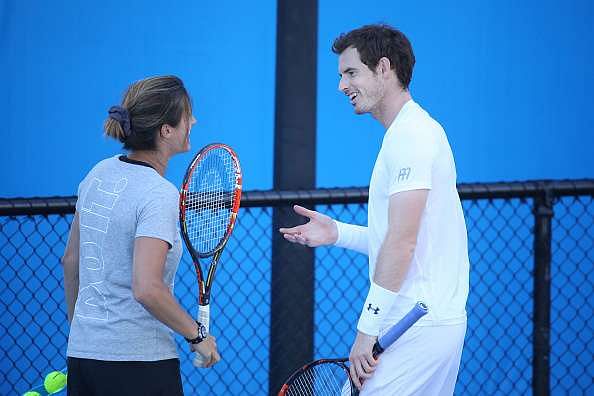 MELBOURNE, AUSTRALIA - JANUARY 24:  Andy Murray of Great Britain and his coach Amelie Mauresmo in his practice session during day seven of the 2016 Australian Open at Melbourne Park on January 24, 2016 in Melbourne, Australia.  (Photo by Michael Dodge/Getty Images)