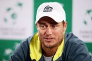 SYDNEY, AUSTRALIA - SEPTEMBER 18: Captain of Australian Lleyton Hewitt speaks to the media during the Davis Cup World Group playoff between Australia and Slovakia at Sydney Olympic Park Tennis Centre on September 18, 2016 in Sydney, Australia. (Photo by Matt King/Getty Images)