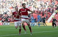 MIDDLESBROUGH, ENGLAND - OCTOBER 29: Gaston Ramirez (R) of Middlesbrough celebrates scoring the opening goal with his team mate Adam Forshaw (L) during the Premier League match between Middlesbrough and AFC Bournemouth at the Riverside Stadium on October 29, 2016 in Middlesbrough, England. (Photo by Nigel Roddis/Getty Images)