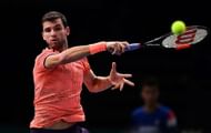 PARIS, FRANCE - NOVEMBER 01: Grigor Dimitrov of Bulgaria plays a forehand against MArcos Baghdatis of Cyprus during the Mens Singles second round match on day two of the BNP Paribas Masters at Palais Omnisports de Bercy on November 1, 2016 in Paris, France. (Photo by Dan Mullan/Getty Images)