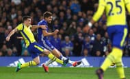 LONDON, ENGLAND - NOVEMBER 05: Marcos Alonso of Chelsea (C) scores his sides second goal during the Premier League match between Chelsea and Everton at Stamford Bridge on November 5, 2016 in London, England. (Photo by Clive Rose/Getty Images)