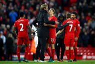 LIVERPOOL, ENGLAND - NOVEMBER 06: Jurgen Klopp, Manager of Liverpool celebrates with Lucas Leiva of Liverpool during the Premier League match between Liverpool and Watford at Anfield on November 6, 2016 in Liverpool, England. (Photo by Clive Brunskill/Getty Images)