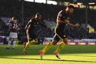 BURNLEY, ENGLAND - NOVEMBER 26: Sergio Aguero of Manchester City celebrates scoring his team's first goal during the Premier League match between Burnley and Manchester City at Turf Moor on November 26, 2016 in Burnley, England. (Photo by Gareth Copley/Getty Images)