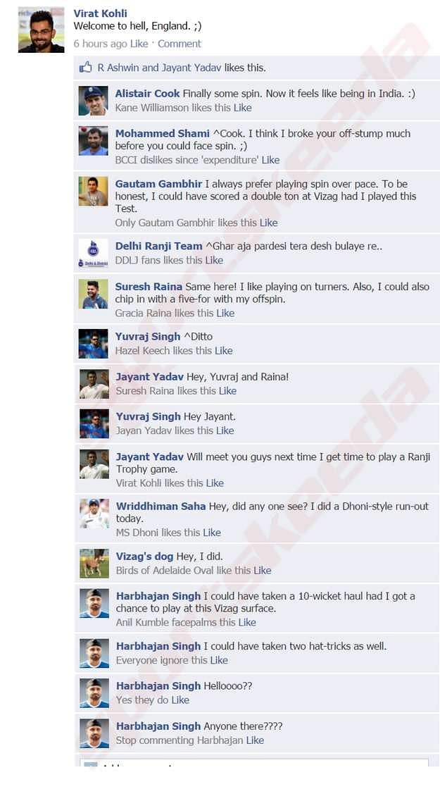 FB Wall: Virat Kohli welcomes England to 'hell'