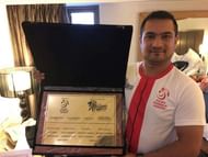 Abhishek Sharma Michal Sosin Harwinder Singh Michal Spiczko Poland Kabaddi 2016 Kabaddi World Cup Ahmedabad KWC debutants debut Placard memento Polish Poles