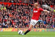 MANCHESTER, ENGLAND - APRIL 08: Paul Scholes of Manchester United scores his team's second goal during the Barclays Premier League match between Manchester United and Queens Park Rangers at Old Trafford on April 8, 2012 in Manchester, England. (Photo by Alex Livesey/Getty Images)