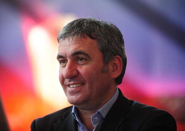 BUCHAREST, ROMANIA - APRIL 11: Romanian football player Gheorghe Hagi  during the UEFA Europa League trophy handover ceremony at the National Arena stadium on April 11, 2012 in Bucharest, Romainia.  Bucharest will host on May 9 the final football match of the UEFA Europa League. (Photo by Daniel Mihailescu/EuroFootball/Getty Images)