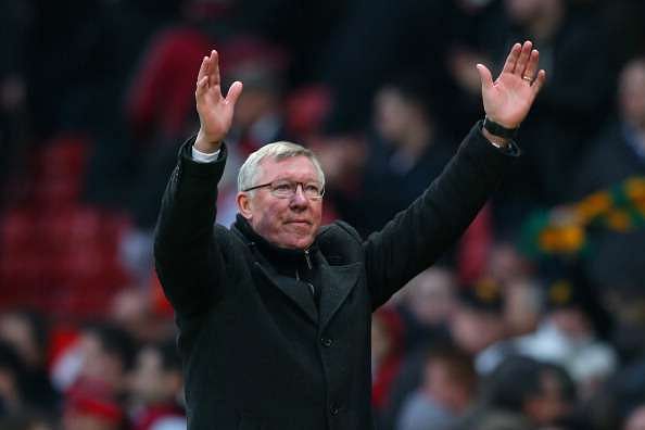 MANCHESTER, ENGLAND - JANUARY 13:  Manchester United Manager Sir Alex Ferguson celebrates at the end of the Barclays Premier League match between Manchester United and Liverpool at Old Trafford on January 13, 2013 in Manchester, England.  (Photo by Alex Livesey/Getty Images)
