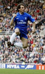 SUNDERLAND - APRIL 5: Gianfranco Zola of Chelsea celebrates scoring the equalising goal during the FA Barclaycard Premiership match between Sunderland and Chelsea held on April 5, 2003 at the Stadium of Light, in Sunderland, England. Chelsea won the match 2-1. (Photo by Gary M. Prior/Getty Images)