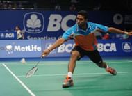 JAKARTA, INDONESIA - JUNE 17: HS Prannoy of India returns a shot against Henri Hurskainen of Sweden during the men single qualifying round of BCA Indonesia Open 2014 MetLife BWF World Super Series Premier at Istora Gelora Bung Karno Stadium on June 17, 2014 in Jakarta, Indonesia. (Photo by Robertus Pudyanto/Getty Images)