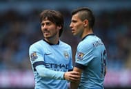 MANCHESTER, ENGLAND - MAY 10: David Silva and Sergio Aguero of Manchester City look on during the Barclays Premier League match between Manchester City and Queens Park Rangers at Etihad Stadium on May 10, 2015 in Manchester, England. (Photo by Alex Livesey/Getty Images)