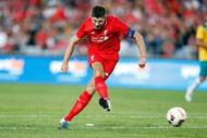SYDNEY, AUSTRALIA - JANUARY 07: Steven Gerrard of the Liverpool Legends shoots at goal during the match between Liverpool FC Legends and the Australian Legends at ANZ Stadium on January 7, 2016 in Sydney, Australia. (Photo by Zak Kaczmarek/Getty Images)