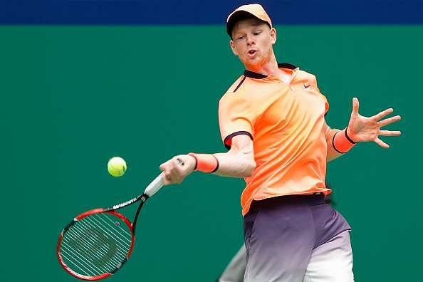 SHANGHAI, CHINA - OCTOBER 12:  Kyle Edmund of Great Britain returns a shot against Stanislas Wawrinka of Switzerland during the Men&#039;s singles second round match on day four of Shanghai Rolex Masters at Qi Zhong Tennis Centre on October 12, 2016 in Shanghai, China.  (Photo by Lintao Zhang/Getty Images)