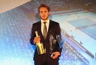 LONDON, ENGLAND - NOVEMBER 10: Most Improved Player of the Year is Lucas Pouille of France at the Cutty Sark on November 10, 2016 in London, England. (Photo by Julian Finney/Getty Images)