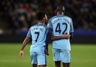 HULL, ENGLAND - DECEMBER 26: Yaya Toure (R) of Manchester City celebrates scoring the opening goal with Raheem Sterling during the Premier League match between Hull City and Manchester City at KCOM Stadium on December 26, 2016 in Hull, England. (Photo by Nigel Roddis/Getty Images)