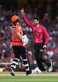 SYDNEY, AUSTRALIA - DECEMBER 27: William Somerville of the Sixers celebrates after claiming the wicket of Ian Bell of the Scorchers during the Big Bash League match between the Sydney Sixers and Perth Scorchers at Sydney Cricket Ground on December 27, 2016 in Sydney, Australia. (Photo by Brendon Thorne/Getty Images)