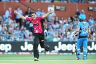 ADELAIDE, AUSTRALIA - DECEMBER 31: Sean Abbott of the Sydney Sixers celebrates after getting the wicket of Travis Head of the Adelaide Strikers during the Big Bash League match between the Adelaide Strikers and Sydney Sixers at Adelaide Oval on December 31, 2016 in Adelaide, Australia. (Photo by Morne de Klerk/Getty Images)