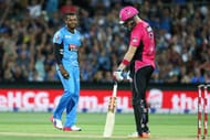ADELAIDE, AUSTRALIA - DECEMBER 31: Chris Jordan of the Adelaide Strikers celebrates after getting the wicket of Sam Billings of the Sydney Sixers during the Big Bash League match between the Adelaide Strikers and Sydney Sixers at Adelaide Oval on December 31, 2016 in Adelaide, Australia. (Photo by Morne de Klerk/Getty Images)