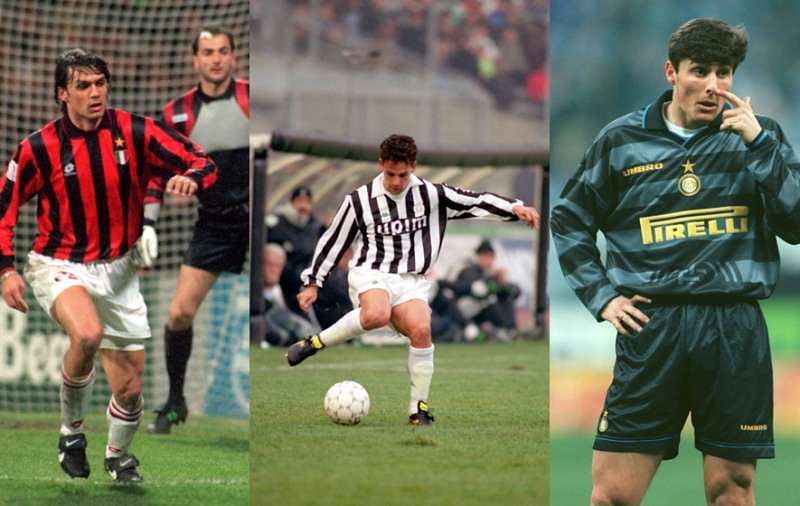 Maldini, Baggio and Zanetti during the &acirc;Golden Era&acirc;