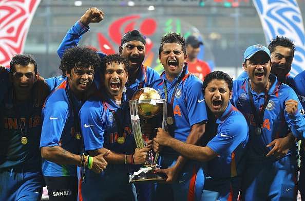 India celebrate the 2011 World Cup win