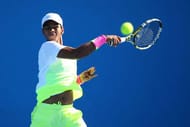 MELBOURNE, AUSTRALIA - JANUARY 24: Sumit Nagal of India plays a forehand in his match against Michael Mmoh of the United States during the Australian Open 2015 Junior Championships at Melbourne Park on January 24, 2015 in Melbourne, Australia. (Photo by Patrick Scala/Getty Images)