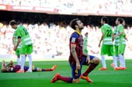 BARCELONA, SPAIN - MAY 03: Cesc Fabregas of FC Barcelona shows his dejection during the La Liga match between FC Barcelona and Getafe CF at Nou Camp on May 3, 2014 in Barcelona, Spain. (Photo by David Ramos/Getty Images)