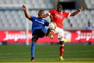 BRUGGE, BELGIUM - JULY 23: (L-R) Stefano Denswill of Brugge challenges Faruku Miya of Standard Liege during the Supercup match between Club Brugge and Standrad Liege at Jan-Breydel-Stadium on July 23, 2016 in Brugge, Belgium. (Photo by Christof Koepsel/Getty Images)