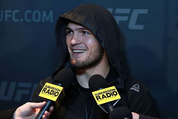NEW YORK, NY - NOVEMBER 09:  Khabib Nurmagomedov of Russia addresses the media during UFC 205 Ultimate Media Day at The Theater at Madison Square Garden on November 9, 2016 in New York City.  (Photo by Michael Reaves/Getty Images)