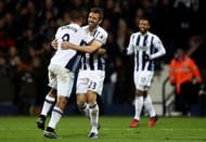 WEST BROMWICH, ENGLAND - JANUARY 02: Gareth McAuley of West Bromwich Albion (C) celebrates scoring his sides second goal with Jose Salomon Rondon of West Bromwich Albion during the Premier League match between West Bromwich Albion and Hull City at The Hawthorns on January 2, 2017 in West Bromwich, England. (Photo by Julian Finney/Getty Images)