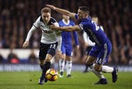 LONDON, ENGLAND - JANUARY 04: Christian Eriksen of Tottenham Hotspur (L) and Gary Cahill of Chelsea (R) battle for possession during the Premier League match between Tottenham Hotspur and Chelsea at White Hart Lane on January 4, 2017 in London, England. (Photo by Julian Finney/Getty Images)