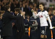LONDON, ENGLAND - JANUARY 04: Mauricio Pochettino, Manager of Tottenham Hotspur (L) and Dele Alli of Tottenham Hotspur (R) embrace after the the Premier League match between Tottenham Hotspur and Chelsea at White Hart Lane on January 4, 2017 in London, England. (Photo by Julian Finney/Getty Images)