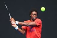 MELBOURNE, AUSTRALIA - JANUARY 09: Gael Monfils of France hits a backhand during a practice session ahead of the 2017 Australian Open at Melbourne Park on January 9, 2017 in Melbourne, Australia. (Photo by Michael Dodge/Getty Images)