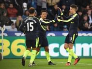 SWANSEA, WALES - JANUARY 14: Alexis Sanchez of Arsenal celebrates scoring their fourth goal with Gabriel of Arsenal during the Premier League match between Swansea City and Arsenal at Liberty Stadium on January 14, 2017 in Swansea, Wales. (Photo by Tony Marshall/Getty Images)
