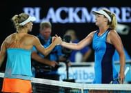 MELBOURNE, AUSTRALIA - JANUARY 22: Coco Vandeweghe of the United States shakes hands at the net after victory in her fourth round match against Angelique Kerber of Germany on day seven of the 2017 Australian Open at Melbourne Park on January 22, 2017 in Melbourne, Australia. (Photo by Clive Brunskill/Getty Images)
