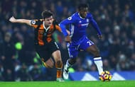 LONDON, ENGLAND - JANUARY 22: Michy Batshuayi of Chelsea and Harry Maguire of Hull City compete for the ball during the Premier League match between Chelsea and Hull City at Stamford Bridge on January 22, 2017 in London, England. (Photo by Clive Rose/Getty Images)