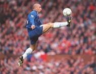 2 Nov1996: Gianluca Vialli takes to the air to control the ball before scoring Chelsea''s second goal during the Manchester United v Chelsea Premier League match at Old Trafford in Manchester, Great Britain. Mandatory Credit: Clive Brunskill/Allsport