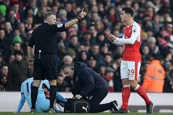 Twitter reacts as Granit Xhaka is sent off before Arsenal score 98th minute winner against Burnley