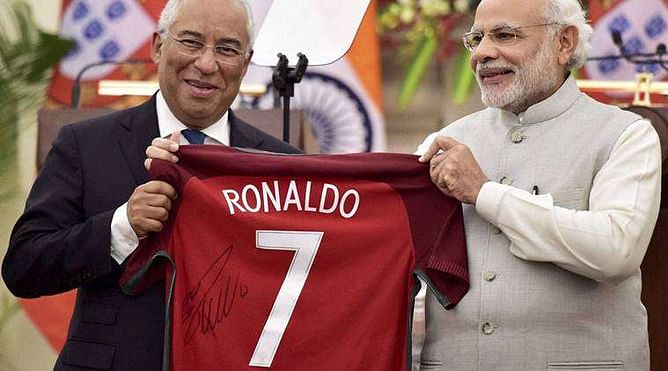 Narendra Modi receives signed Cristiano Ronaldo jersey from Portuguese PM Antonio Costa